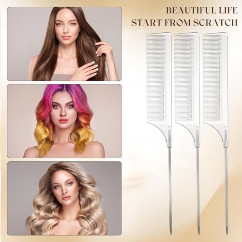 Leinuosen 3 Pack Rat Tail Comb Carbon Fiber,Clear - Image 3