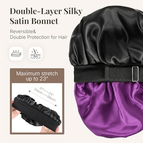 2PCS Silk Hair Bonnet for Sleeping Women - Satin Bonnet for Sleeping Double Layer Adjustable Sleep Cap for Curly Hair - Image 2