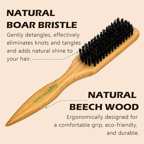 Slick Back Hair Brush Set Teasing Boar Bristle Brush, Hair Wax Stick, Edge Brushes, Rat Tail Comb, Teasing Comb, Wooden Slickback Hairbrush Accessories, Smoothing Combs for Women & Kids (5PCS) - Image 2