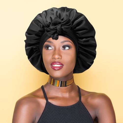 AWAYTR 2-Layer Satin Hair Bonnet, Tie Band Sleep Cap for Women - Image 6