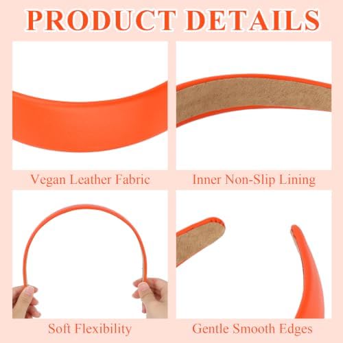 Orange Headband 1 Inch Faux PU Leather Hairband for Women and Girls - Image 3