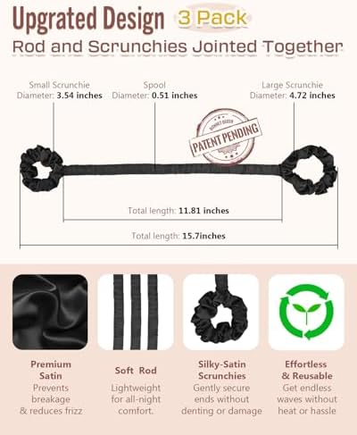 BONNET QUEEN 3 Pack Small Satin Heatless Hair Curler for Medium to Long Thick Hair, Heatless Curls Overnight, Hair Curlers to Sleep In, Damage-Free Small Curls with Built-in Scrunchie, Black - Image 5