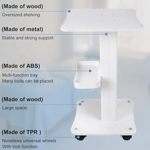 3 Tier Aluminum Salon Trolley Cart with Wheels, Beauty Station, White - Image 5