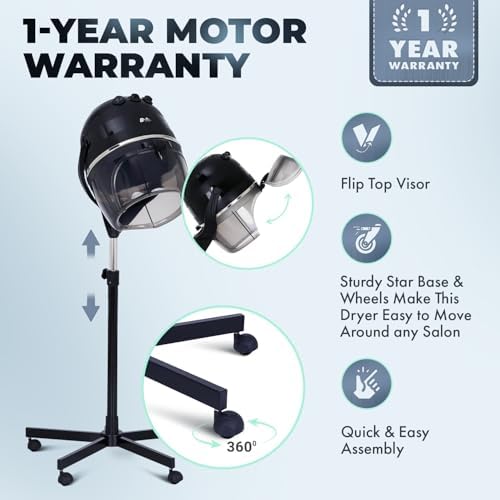 Buy-Rite Meredith 880W Hooded Salon Hair Dryer Adjustable Height - Image 5