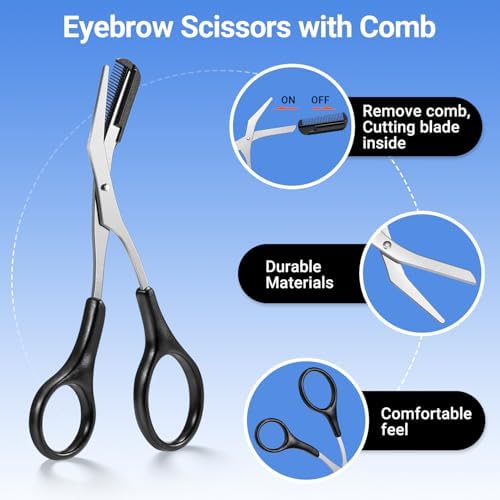 TsMADDTs Tweezers Set, 8 in 1 Eyebrow Trimmer Scissors, Tweezers for Women Facial Hair, Razor, Brush with Travel Bag, Tweezers Set for Women and Men, Professional Shaping Grooming Kit - Image 4