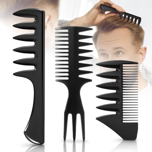 Stylemate 3Pcs Hair Styling Combs Set for Men, Black Barber Wide Tooth Texture Comb for Quiff, Pompadour, Slick Back, Fauxhawk, Undercut by Stylemate