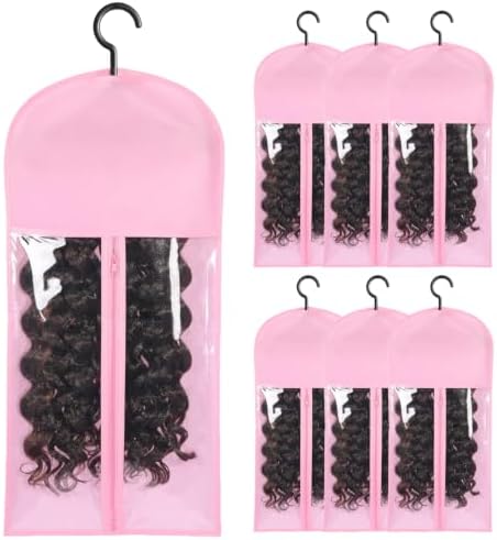 Pink Wig Storage Bags with Hanger, 6PCS for Wigs&Hair Extensions by Yoandoy