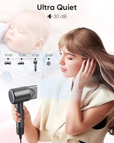Hair Dryer, High-Speed Ionic Low Noise Blow Dryer for Fast Drying, Birthday Gifts for Women Men Mom Dad, Thermo-Control Quiet Compact Hair Blow Dryer for Travel Salon, Gray - Image 4