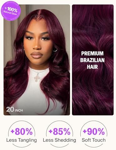 6x5 Glueless 99J Burgundy Body Wave Wig Human Hair 20 Inch - Image 3