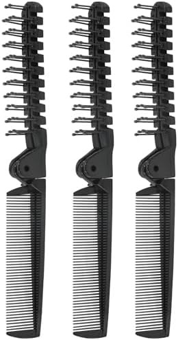 3PCS Travel Foldable Brush, Anti-Static Hair Comb and Double Headed Hairdressing Tool for Men & Women (Black) - Image 2