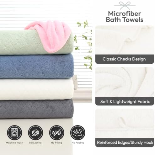 JML Bath Towels with Hanging Loop, 2 Pack, 27x55 in, Microfiber, White - Image 3