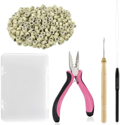 JIAMEISI Hair Extension Tool Kit, 500 Micro Rings Beige by JIAMEISI