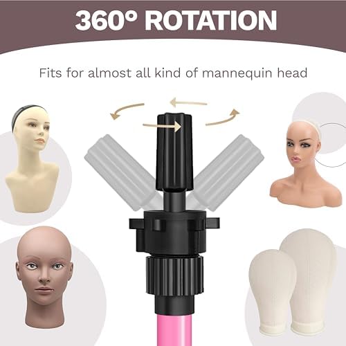 ZQIAN BEAUTY Wig Head Stand 50 Inch Metal Mannequin Head Stand for Hairdressing Training Head Adjustable Wig Stand Tripod with Tool Tray (Pink, Mannequin Head Not Included) - Image 5