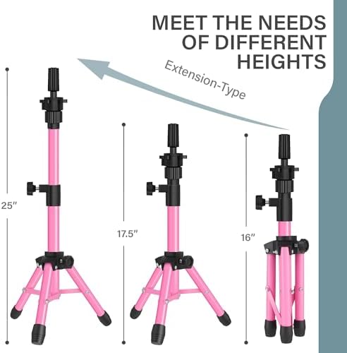 AliLeader 25 Inch Mannequin Head Stand Tripod for Mannequin Head Wig Stand Tripod Wig Head Stand for Training Heads and Canvas Block Head (Mannequin Head Not Included,Pink) - Image 4