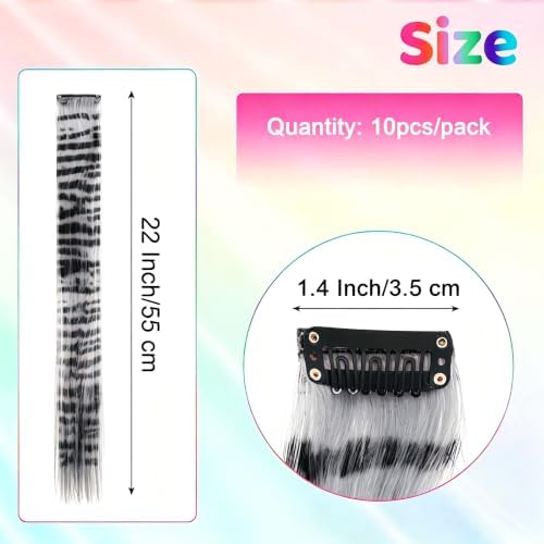 10 Pcs Sliver Gray Hair Extensions, Raccoon Tail Striped Accessories 22 In - Image 2