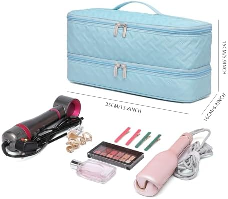 Double-Layer Travel Carrying Case for Hair Dryer/Shark Flexstyle/Dyson Airwrap and Hair Styler Attachmentst Portable Storage Organizer Bag Hair Tools Travel Bag (Blue) - Image 5