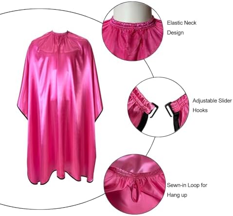 Pelocapa Salon Styling Capes for Clients, Hair Dye Cutting Capes with Elastic Hooks, Waterproof Light Weight Satin Sheen Styling Cape Barber Gown for Stylist, 63”*56”(Pink) - Image 3