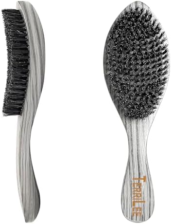 Premium Handle Wave Brush for Men 360 - Medium Hard Curved 360 Wave Hair Brushs - Made with Nature Beech & Nylon Boar Bristle Men's Hair Brush For Black Men 360 (Grey Long Handle) - Image 3