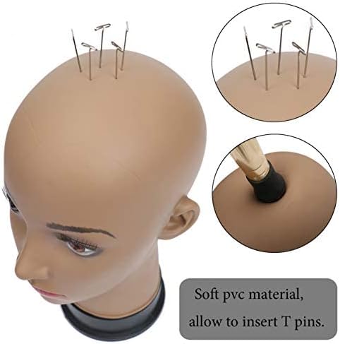 BHD BEAUTY Bald Mannequin Head Brown Female Professional Cosmetology for Wig Making, Display wigs, eyeglasses, hairs with T pins 23'' - Image 2