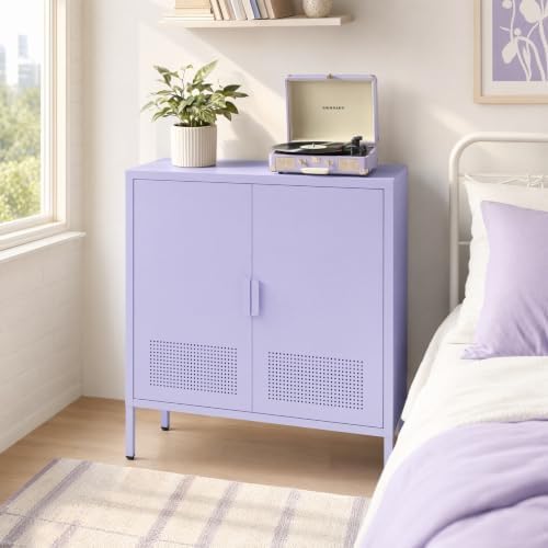 Purple Metal Accent Cabinet, 33" H Industrial 2-Door Steel Sideboard with 2 Adjustable Shelves, Ventilated Freestanding Storage Organizer for Living Room, Bedroom by HOME