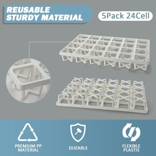 RooTrimmer 5 Pack Planting Pots Moving Trays for 3 inch(2.7 inch for Exact) Square Nursery Pots, 24 Cell Pots Carrier Holders(White) - Image 2
