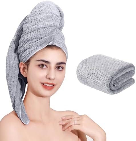 Microfiber Hair Towel Quick Dry Hair Towel Hair Drying Towels Suitable for All Kinds of Hair Ultra Absorbent Long and Thick Hair 24X48inch Grey (1pcs) by LAOJBABA