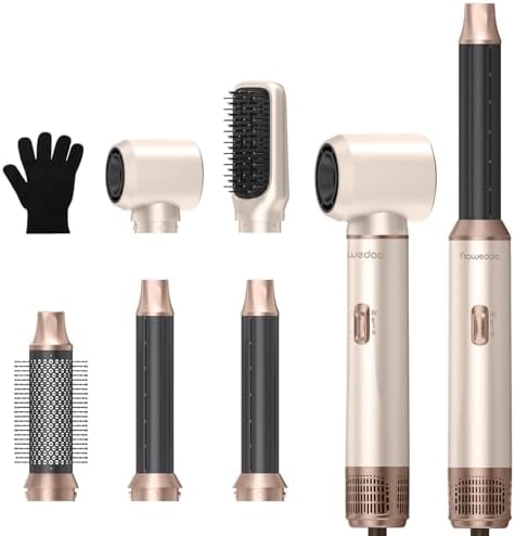 5-in-1 Hair Dryer Brush, Hot Air Styler with Curling Attachments by Nawedaa