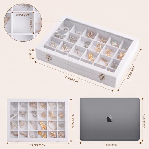 Frebeauty 24 Grid Earring Organizer,Velvet Jewelry Tray with Clear Lid - Image 3