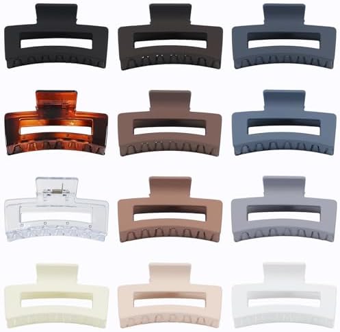 Sisiaipu 3.5 Inch Hair Clips - 12 Pcs Square Jaw Clips for Thick and Thin Hair, Rectangular Hair Accessories for Women and Girls - Neutral - Image 2