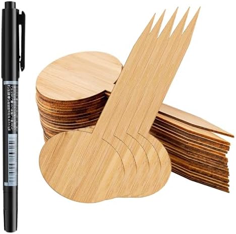 OBTANIM 75 Pack Bamboo Round Plant Labels with A Marker Pen, Garden Markers Sign Plant Tags for Seedling Potted Herbs Flowers Vegetables by OBTANIM