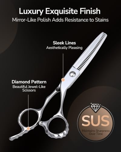ULG Professional Hair Thinning Scissors & Shears, 6.5" 440C Japanese Stainless Steel Barber Scissors, Hand-Honed Razor Sharp Blades & Ergonomic Offset Handle for Salon & Home Use - Image 3