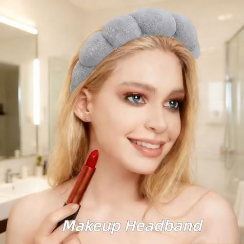 7 Pcs Spa Set, Facial Headband and Wristband Set, Skincare Accessories, College Style Girl Idea Gifts, Hair Accessories for Women and Girls（Grey） - Image 2