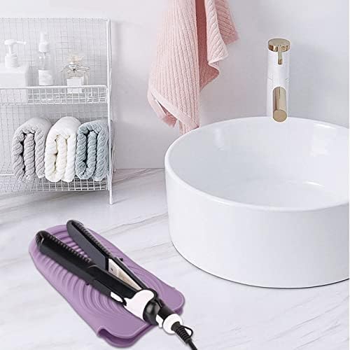 Heat Insulating Silicone Mat Pouch for Hair Styling Tools, Curling & Flat Irons Anti-Slip Travel Cover, Small Portable Straightener Pad for Curler Wands Storage, Hot Waver (Purple) - Image 7