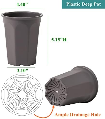 14 Pack 4.40 Inch Plastic Deep Nursery and Seedling Pots, Round Transplant Seed Starter Planter,Gray Color - Image 2