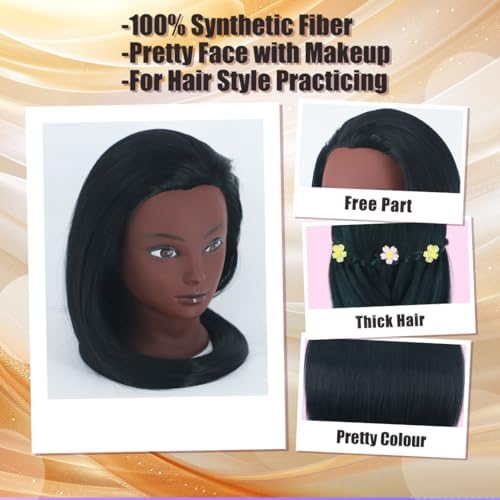 Black Mannequin Head with Hair 26"-28'' Doll Head for Hair Styling - Image 3
