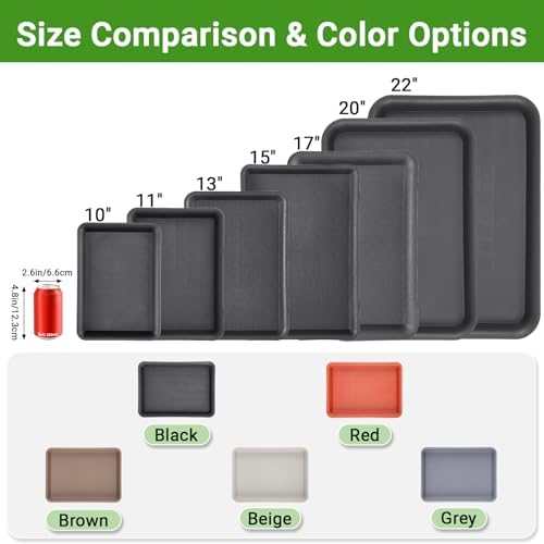 13 Inch Plant Trays, Grey Pebble Tray for Plant Humidity, Rectangular Planter Saucers for Indoor Outdoor Plants(Pack of 3) - Image 3