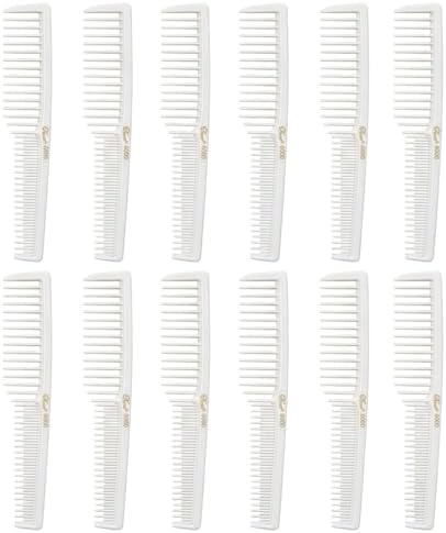Krest 6000 7 in. Teasing Combs Lift Vent Hair Combs Pack Space Tooth Wide teeth Comb 12 Pc (White) by Krest