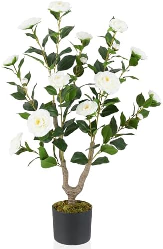 Goplus 36’’ Artificial Camellia Tree, Flower Plants Artificial Tree by Goplus