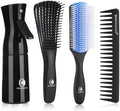 Hair Brush Set, Detangler Brush for Natural 3/4abc Curly Hair, Hair Brushes for Women Men Kids Detangling Styling with Spray Bottle (Blue) by Brushzoo