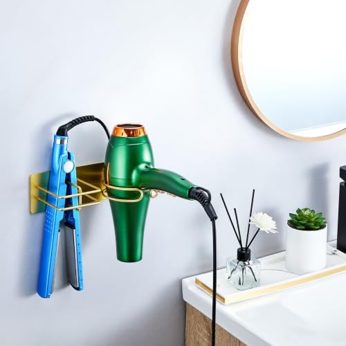 Hair Dryer and Straightener Holder Wall Mounted, Self Adhesive Blow Dryer and Flat Iron Storage Hair Tool Organizer for Bathroom Vanity (Gold) - Image 3