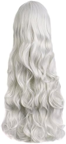 MapofBeauty 32 Inch Long Hair Spiral Curly Cosplay Costume Wig, Silver Gray - Image 2