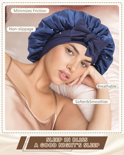 AWAYTR Satin Hair Bonnet for Sleeping, Adjustable Double Layer Sleep Cap - Image 7