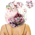 Large Round Satin Bonnet for Sleeping, Double-Layer Elastic Hair Bonnet with Silky Tie Band for Women Braids/Curly/Long Hair - Pink Floral by senthair