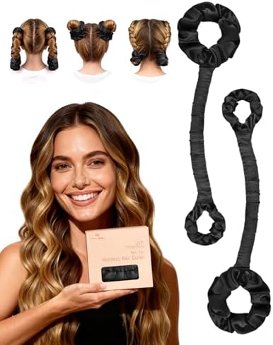 BONNET QUEEN 2 Pack Medium Satin Heatless Hair Curler for Medium to Long Thick Hair, Heatless Curls Overnight, Hair Curlers to Sleep In, Damage-Free Waves with Built-in Scrunchie, Black by BonnetQueen