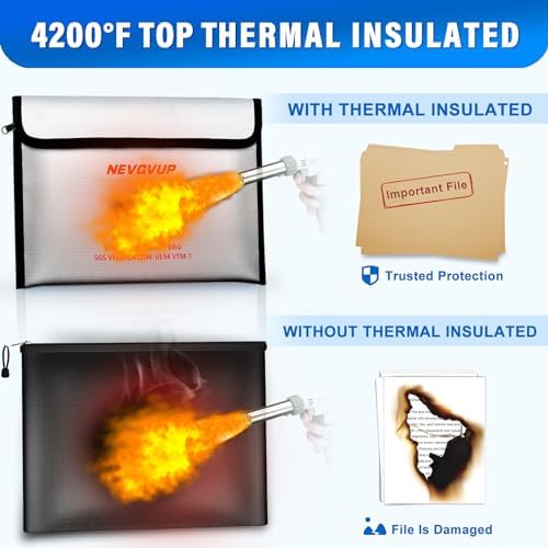 Fireproof Money Bag 4200°F - Heat Insulated, 9.8 x 6.5" Small Fireproof Document Bags with Waterproof Zipper, Fire proof Bag with Reflective Strip and Fireproofs Edeging, Fire Pouch Set for Valuables - Image 4