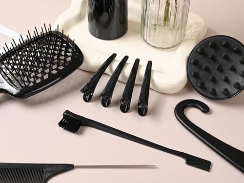 12 Pcs Hair Styling Brush Set with Detangler, Teasing, Rat Tail, Edge Brushes and Baby Hair Brushes - Soft Bristles for Baby Girls and Women (Black) - Image 7