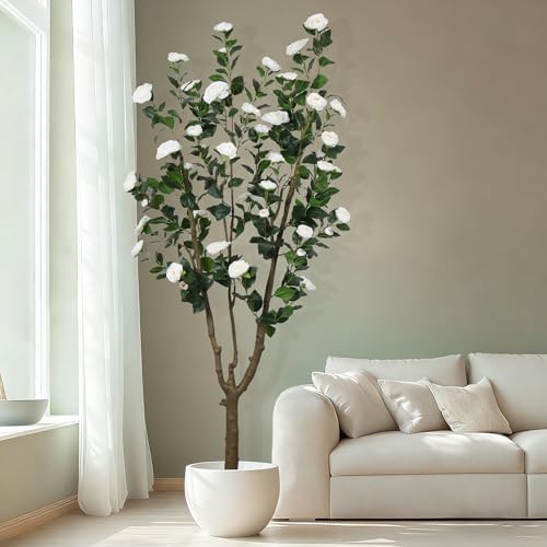6.6ft Tall Artificial Camellia Tree with White Flower - Image 4