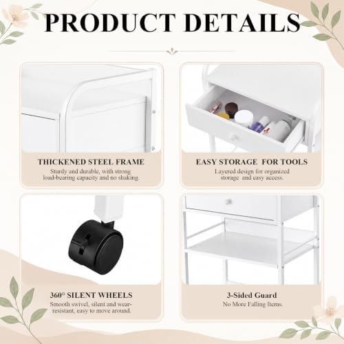 Nuanchu Salon Trolley Cart with Wheels and Drawer, 3 Tier Wooden Storage - Image 4