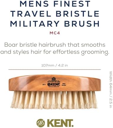 Kent MC4 Men's Hair and Beard Brush Kit: Exfoliating Natural Boar Bristle Hair Brush, Cherrywood Base with Firm Bristles for Coarse Hair Types - LPC3 Brush Cleaner - Premium Grooming Set - Image 3