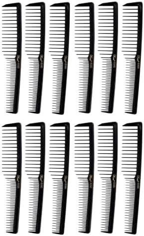 Krest 6000 7 in. Teasing Combs Lift Vent Hair Combs Pack Space Tooth Wide teeth Comb 12 Pc. (Black) by Krest